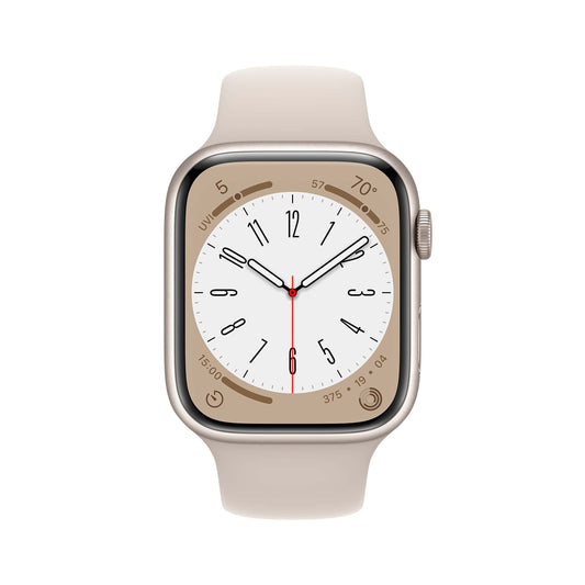Apple Apple Watch Series 8 (GPS 45mm) Smart watch - Starlight Aluminium Case with Starlight Sport Band - Regular. Fitness Tracker, Blood Oxygen & ECG Apps, Water Resistant