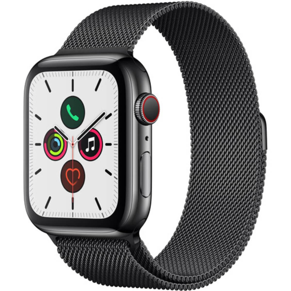 Apple Watch Series 5 GPS + Cellular 44mm Space Balck Stainless Steel Case with Black Milanese Loop