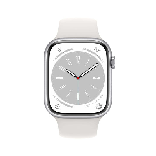 Apple Watch Series 8 (GPS + Cellular 45mm) Smart watch - Silver Aluminium Case with White Sport Band - Regular. Fitness Tracker, Blood Oxygen & ECG Apps, Water Resistant