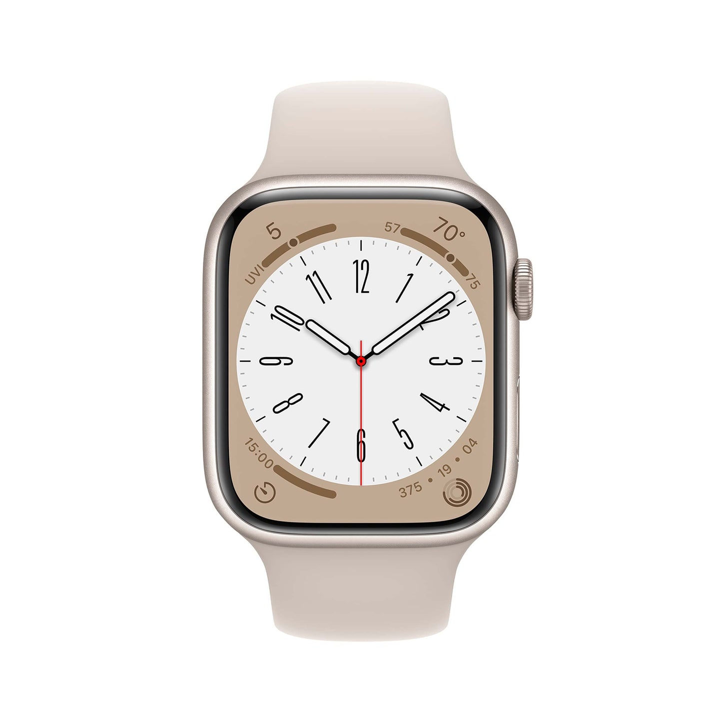 Apple Apple Watch Series 8 (GPS 45mm) Smart watch - Starlight Aluminium Case with Starlight Sport Band - Regular. Fitness Tracker, Blood Oxygen & ECG Apps, Water Resistant