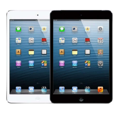 Apple iPad Mini 64GB in white and black showcasing home screen applications
